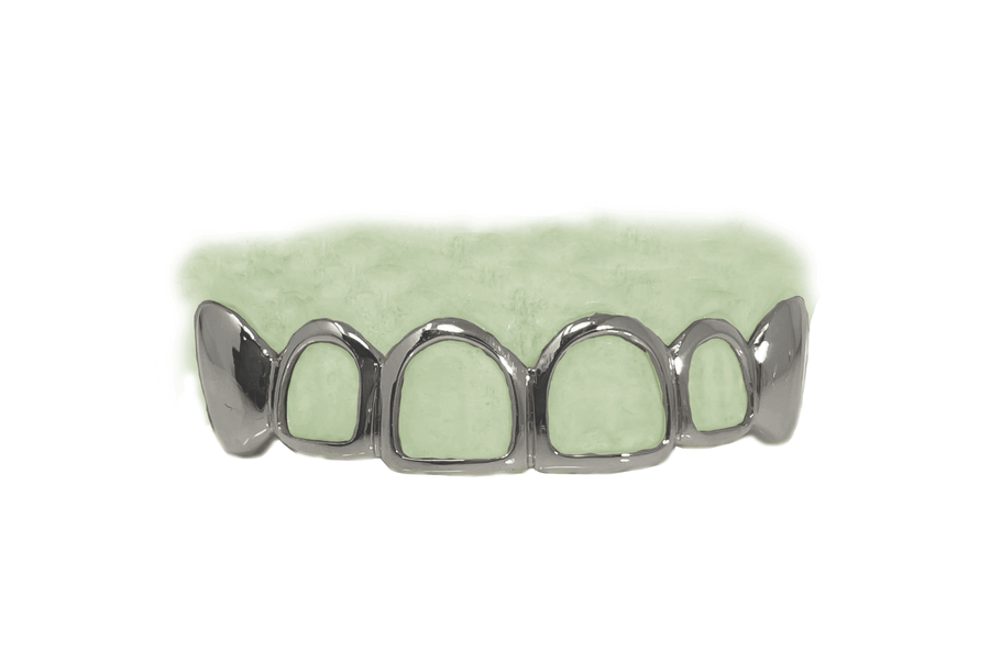 Top 6 Open Face Grillz w Solid Fangs (14K, White Gold)