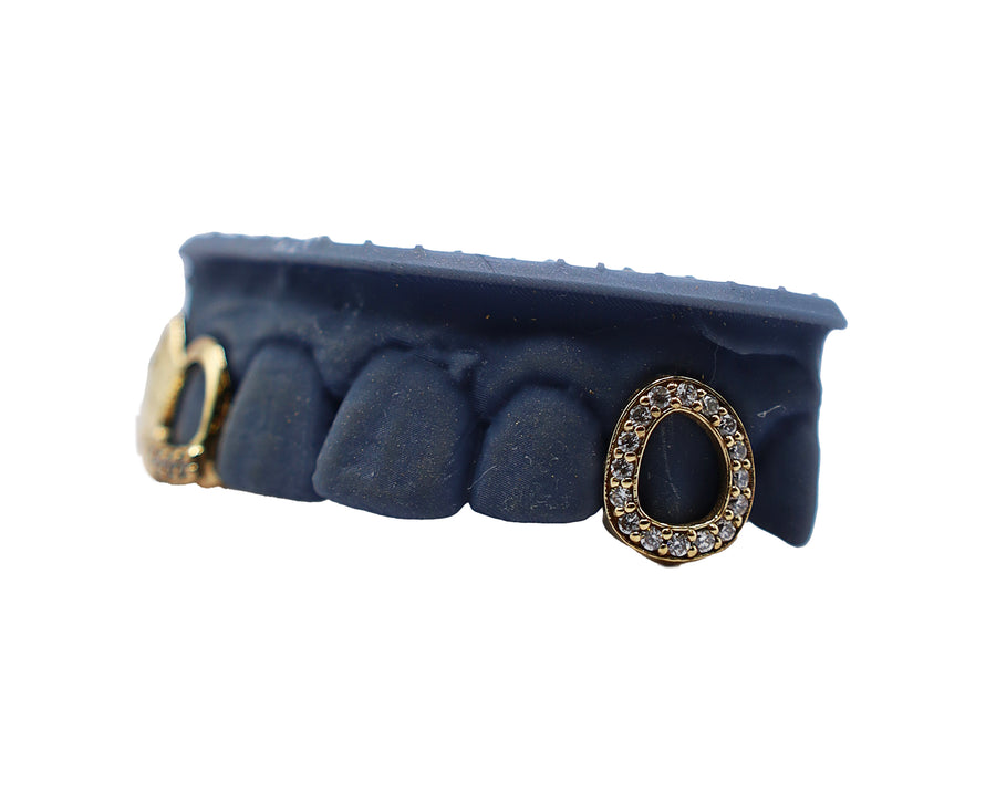 Top 3 Grillz w Diamond Open Face Fang, Engraved Fang and Floating Diamond Tip