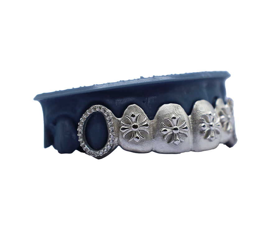 Top 6 Chrome Hearts Grillz w Diamond Open Face Fangs Side View