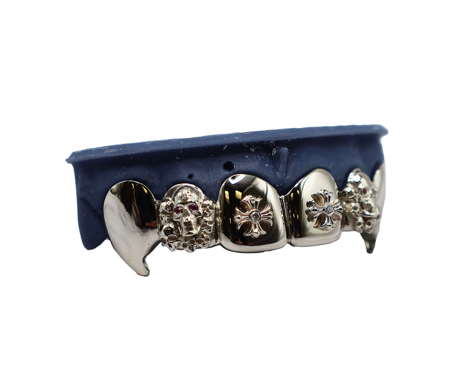 Top 6 Grillz w 3D Skulls, Crosses and Fangs Side A
