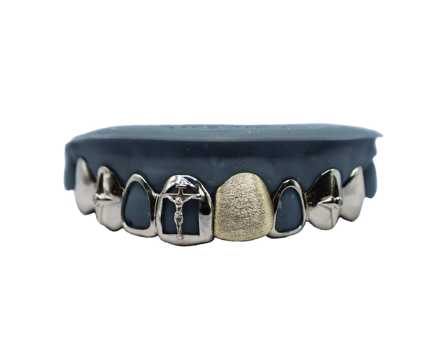 Top 8 Custom Grillz w 3D Crucifix, 3D Star and Diamond Fangs