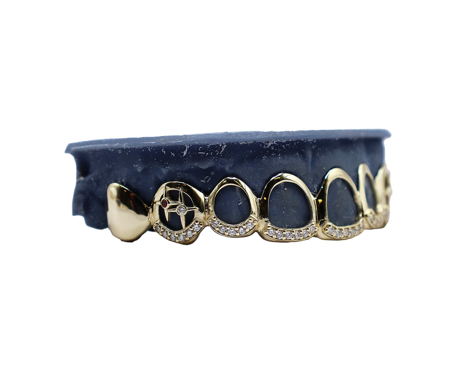 Top 8 Grillz w Diamond Tips, 3D Stars, and Open Faces