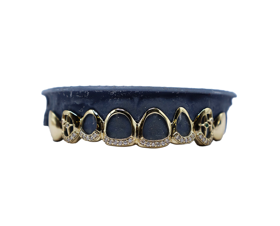 Top 8 Grillz w Diamond Tips, 3D Stars, and Open Faces