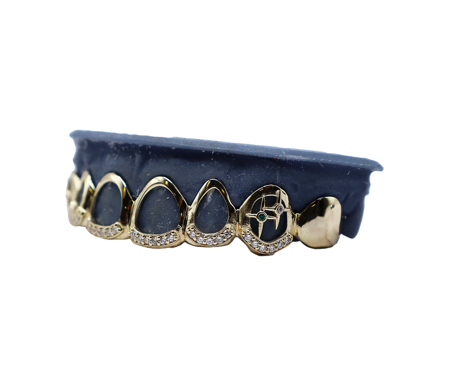 Top 8 Grillz w Diamond Tips, 3D Stars, and Open Faces