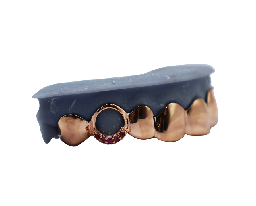 Top 8 Grillz w Open Face + Ruby Tip Fangs