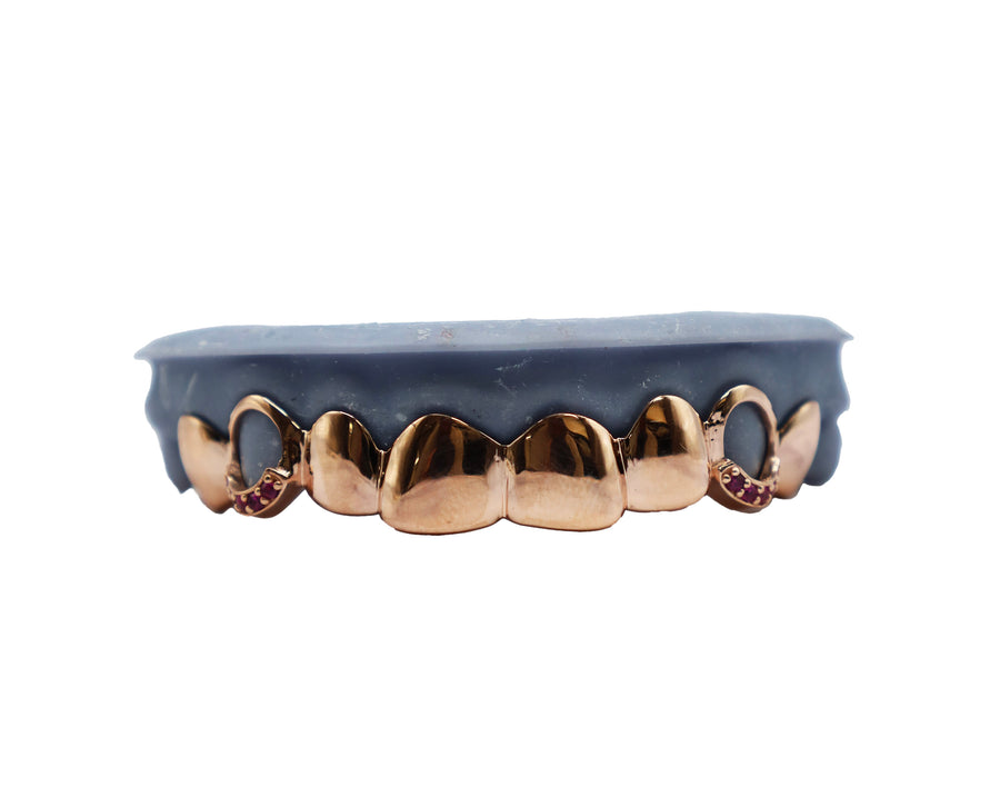 Top 8 Grillz w Open Face + Ruby Tip Fangs