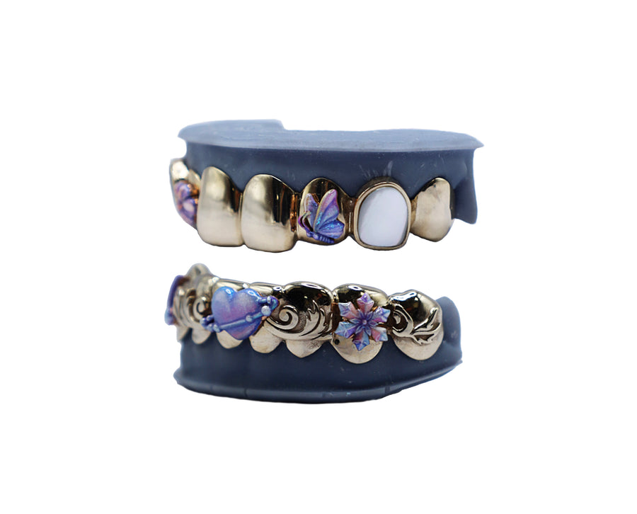 Top 8 and Bottom 8 3D Grillz w Pearls and Enamel