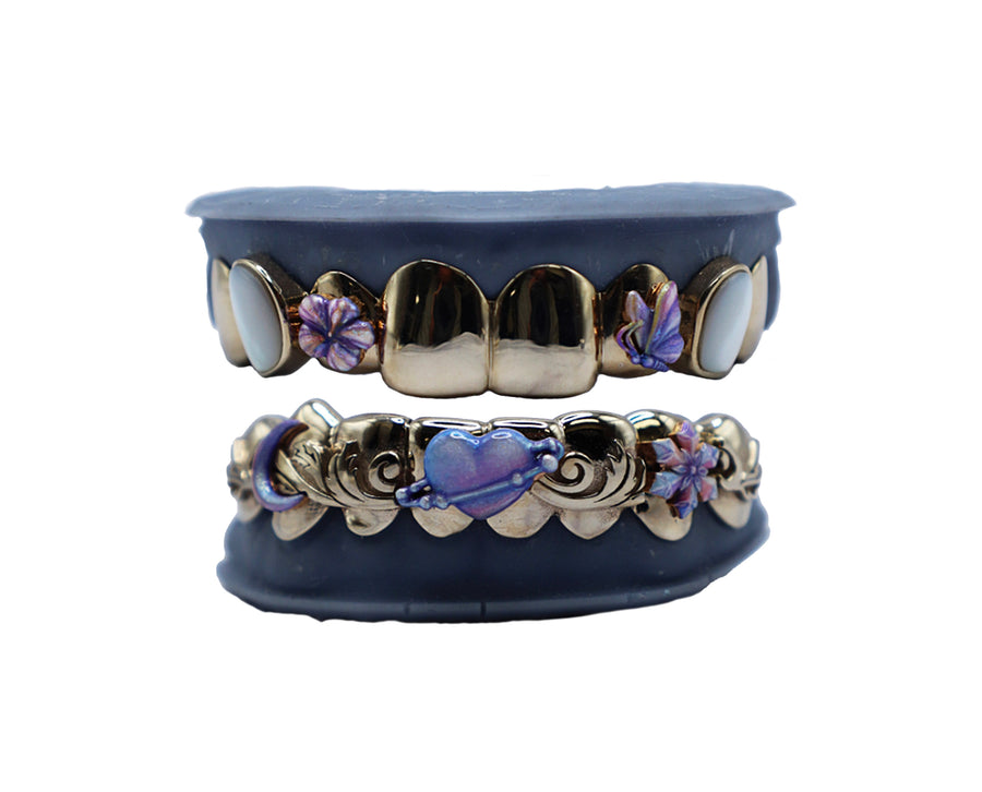 Top 8 and Bottom 8 3D Grillz w Pearls and Enamel