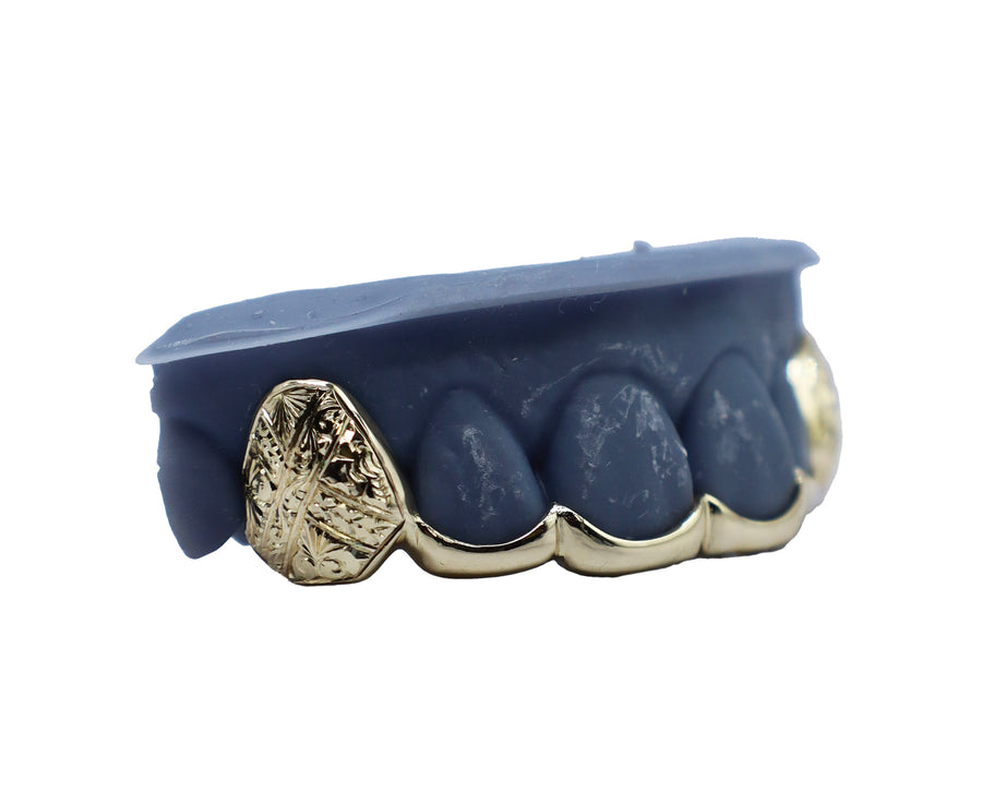 Top Curved Bridge Grillz w Diamond Cut Fangs