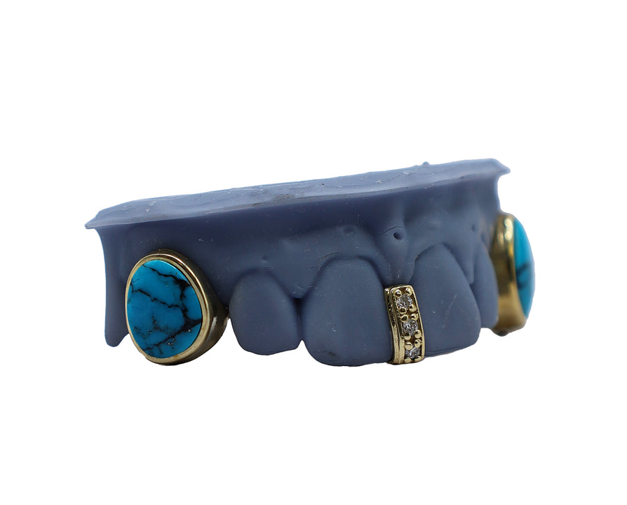 Turquoise Fang Grillz w Diamond Gap Filler