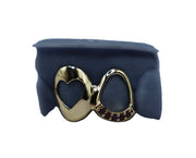 Two Tooth Grillz w Heart Cut Out and Pink Sapphire Tip