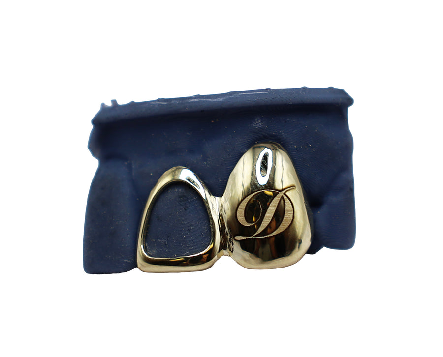 Two Tooth Grillz w Open Face and Laser Engraved Fang