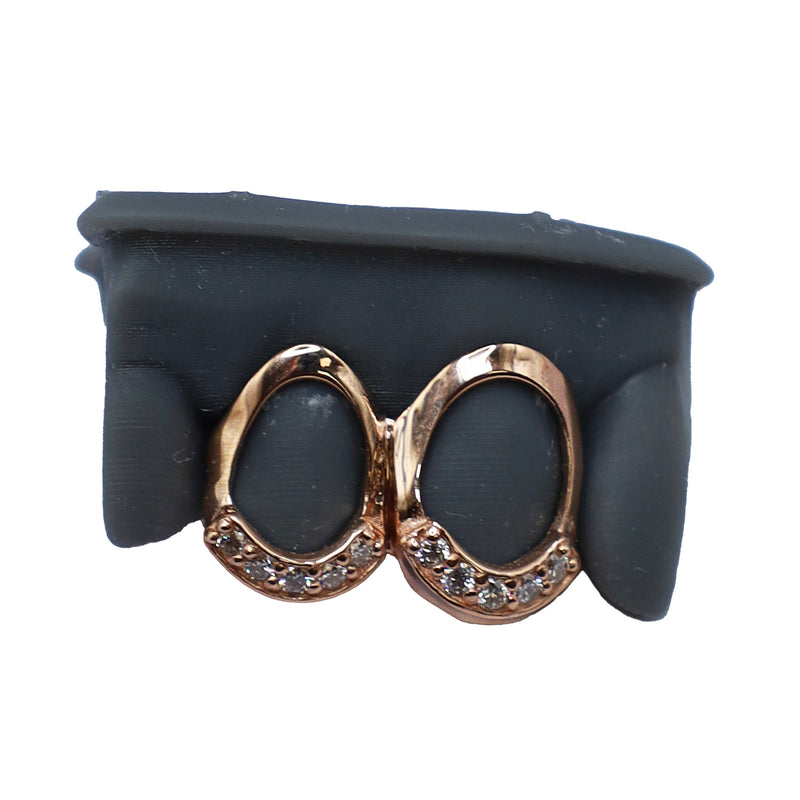 Two Tooth Open Face Grillz w Diamond Tip Canine