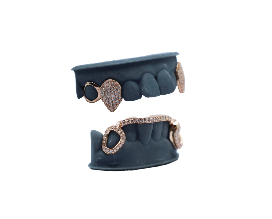Vampire Diamond Fang Grillz w Open Faces w Diamond Open Face Bridge