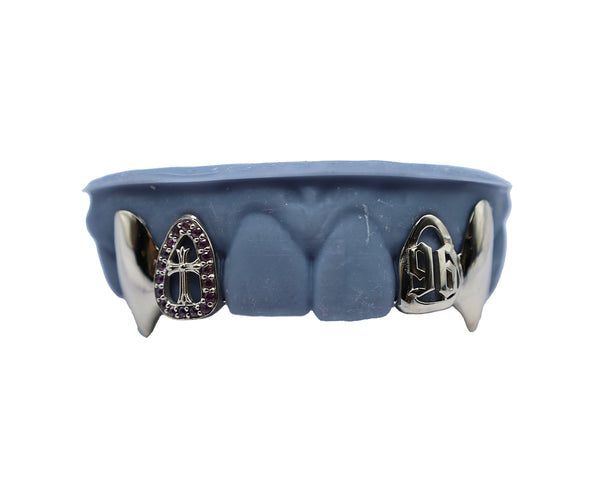 Vampire Fang Grillz w Pink Sapphires - Luxe Grillz