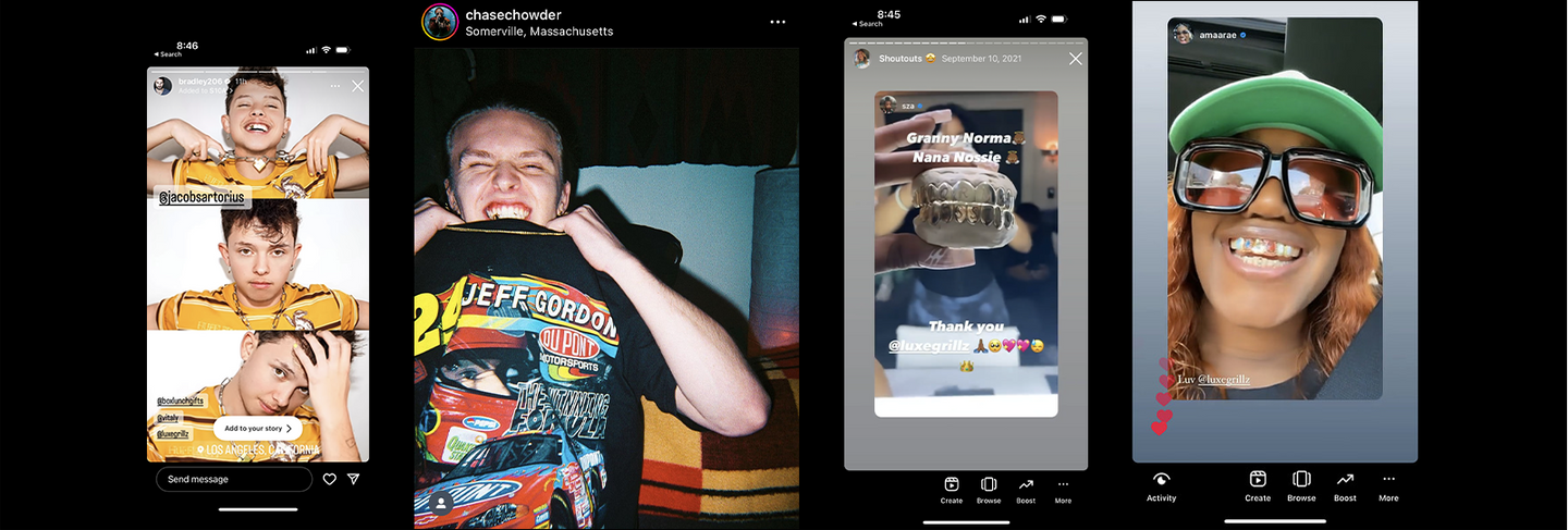 Luxe Grillz Instagram story feeds