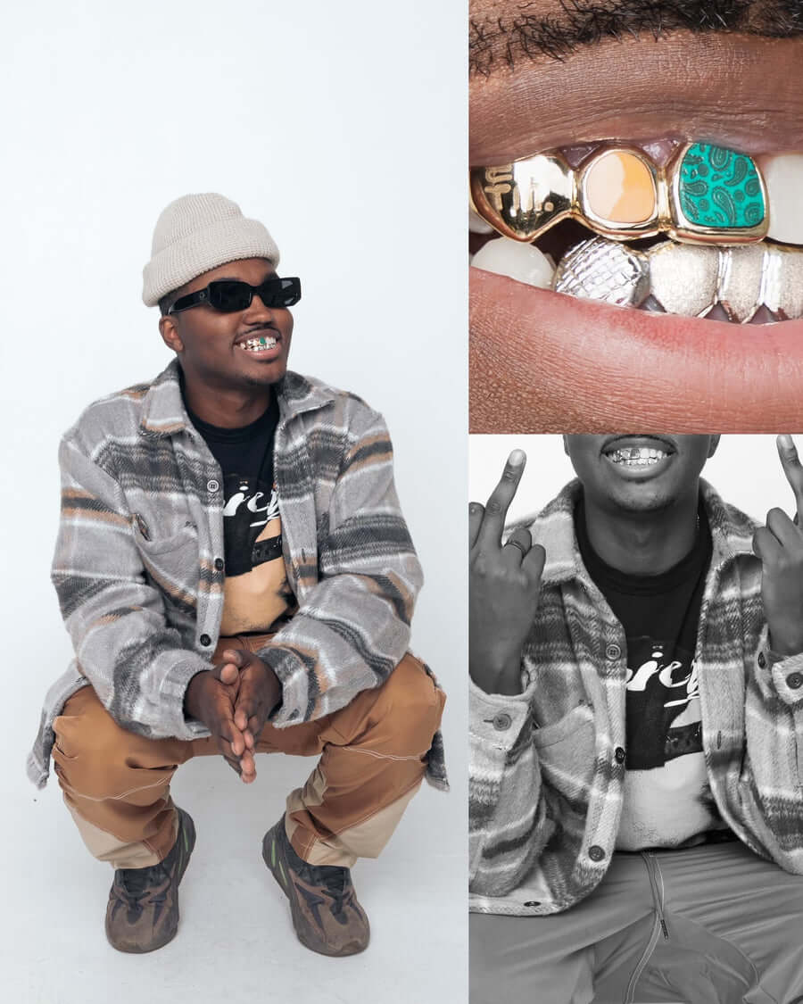 EPTM 3 Tooth Enamel Grillz w Bandana Print & Engraving on Fang