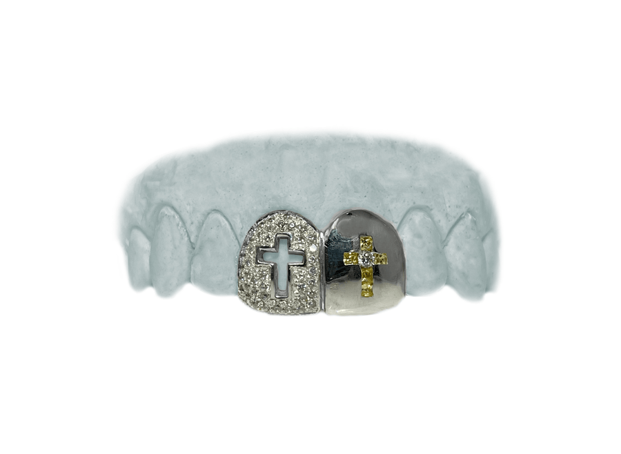 Cross Grillz with Diamonds and Yellow Princess Cut Sapphires