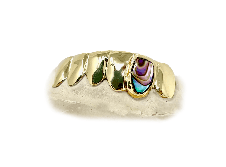 Bottom 6 Abalone Grillz in 10K Yellow Gold