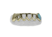 Custom Bottom 6 Grillz w Opal, Open Faces, Heart Cut Out, and Engraving