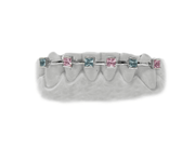 Bottom 6 Braces Grillz with Princess Cut Light Pink Sapphires and Aquamarines