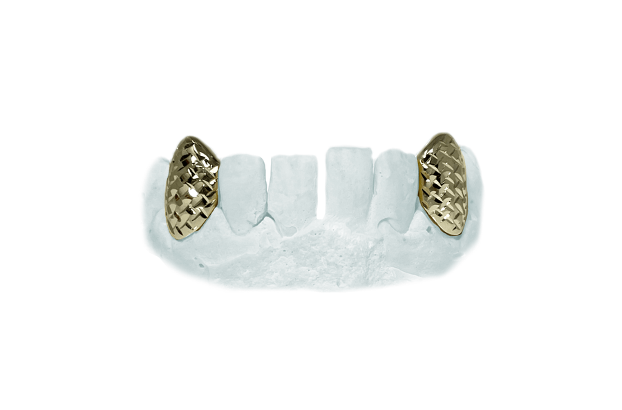 Bottom Fang Grillz with Diamond Cuts in Yellow Gold