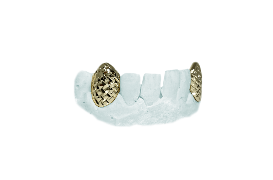 Yellow Gold Fang Grillz w Diamond Cuts