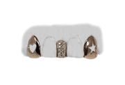 Diamond Gap Grillz w Heart and Star Cut Out Teeth in 14K Rose Gold