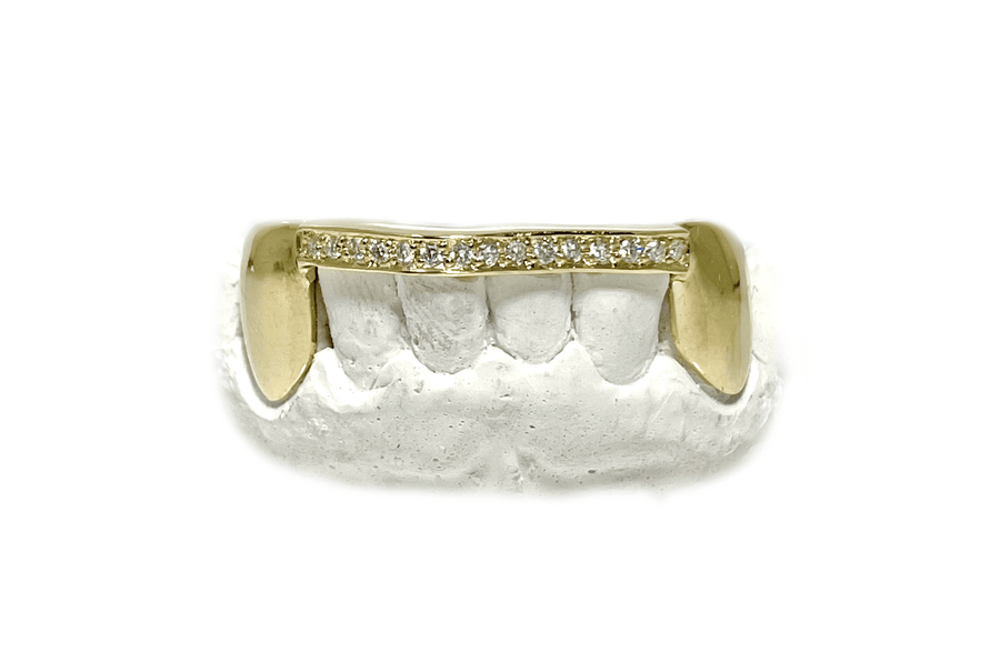 VS Diamond Bridge Grillz with Solid Gold Fangs in 14K Yellow Gold