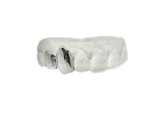 Two Teeth Double Cap White Gold Grillz in 18K