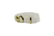 Gap Filler Grillz w Open Face + Solid Tooth Combo 14K Yellow Gold