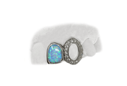 Opal Tooth w Diamond Open Face Fang Grillz in 10K White Gold