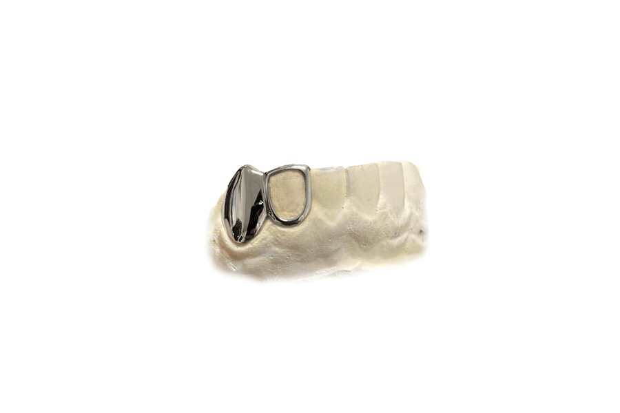 Bottom Open Face and Solid Fang Grillz in 18K White Gold