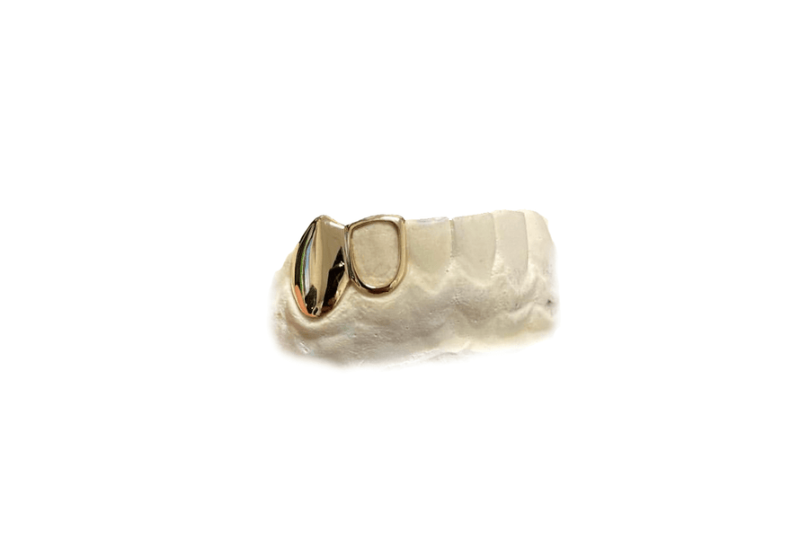 Bottom Open Face and Solid Fang Grillz in 10K Yellow Gold