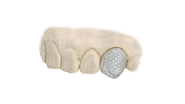 Single Silver Tone One Tooth Grillz Cap – Simulated CZ Iced Slug, Brass Base, Unisex
