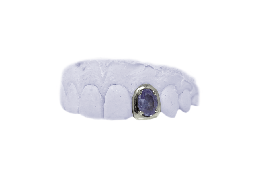 Single Tooth Grillz w Faceted Lavender Stone Inlay