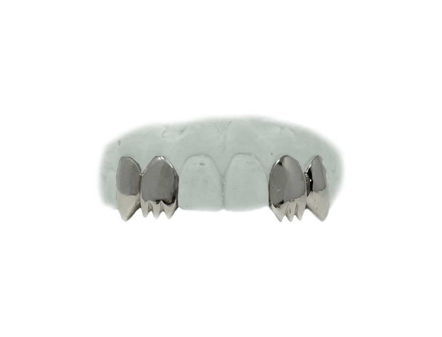 Shark Grillz w Vampire Fangs in White Gold