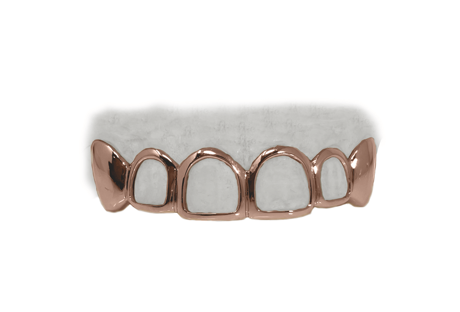 Top 6 Open Face Grillz w Solid Fangs in 10K Rose Gold