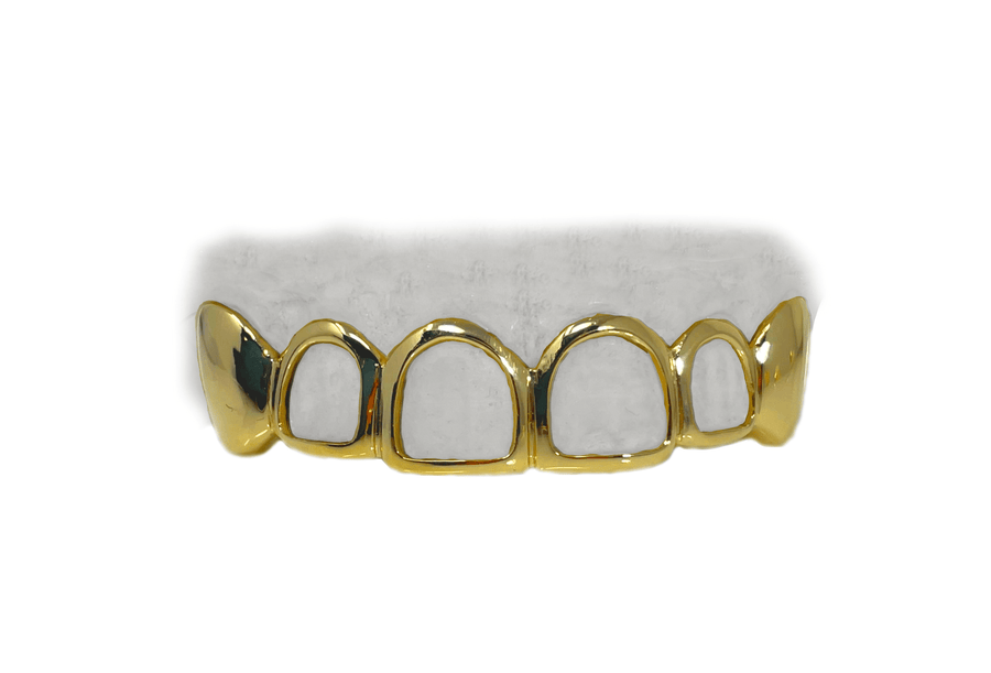 Top 6 Open Face Grillz w Solid Fangs in 14K Yellow Gold
