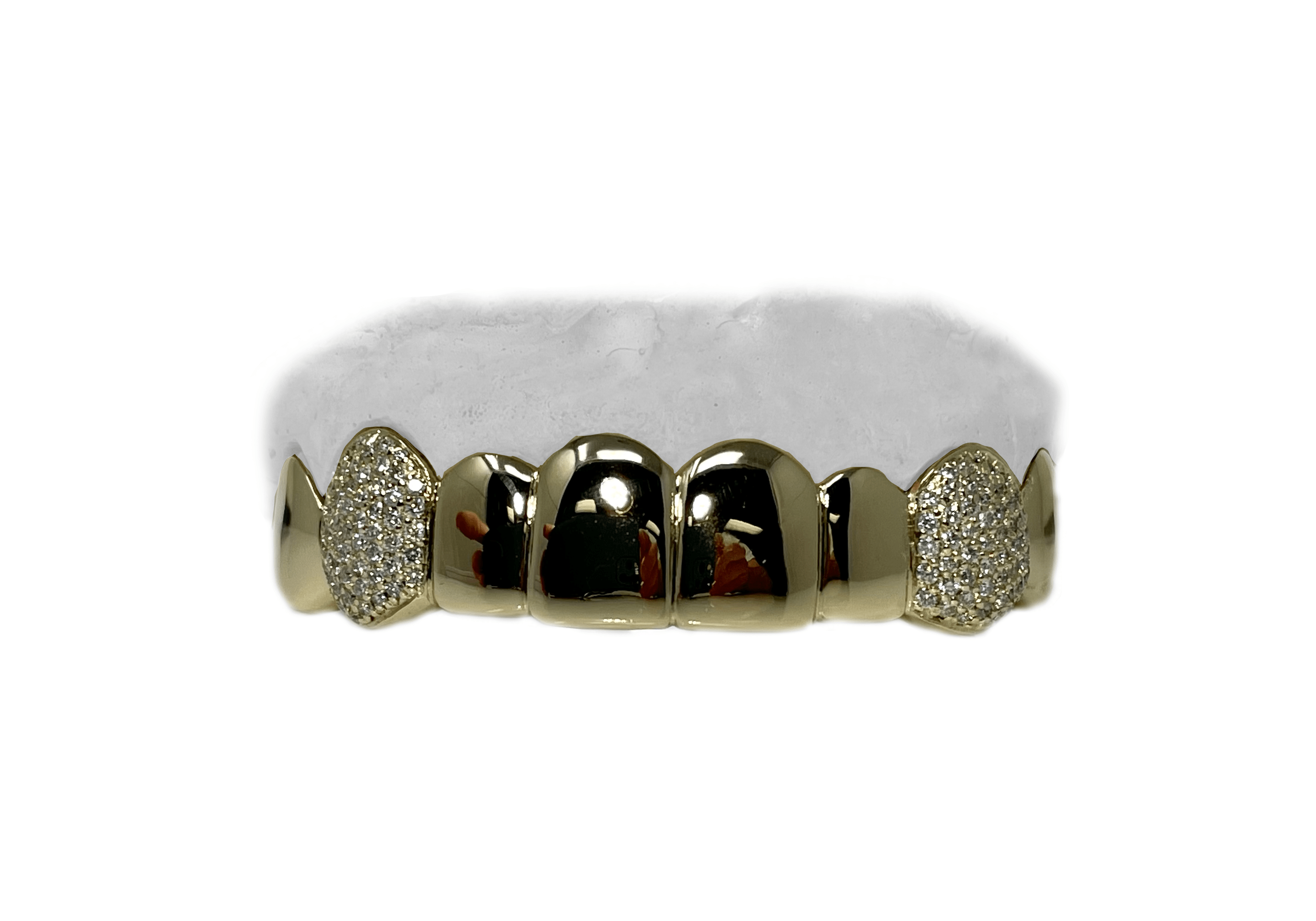 Buy Top 8 Grillz w Diamond Fangs in Yellow Gold – Luxe Grillz